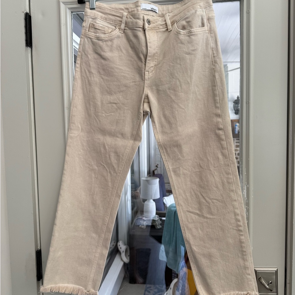 Tan Cropped Ankle Jeans with Soft Texture